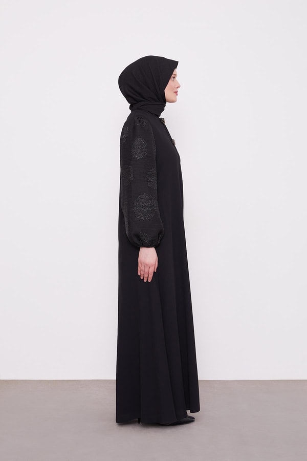 LevidorSiyah Balon Kol İşleme Detaylı Ferace