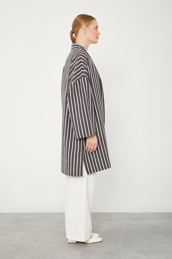 LevidorSiyah Çizgili Desen Kimono Takım