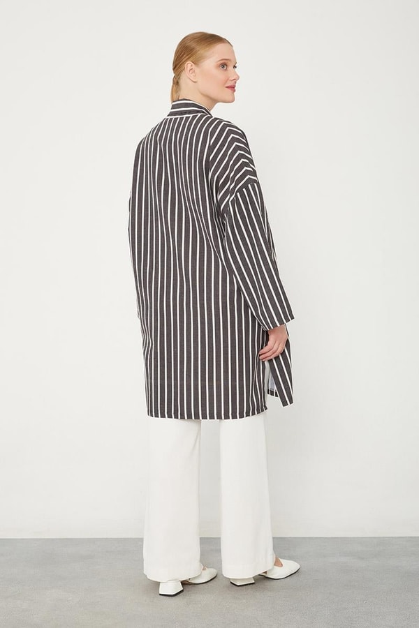 LevidorSiyah Çizgili Desen Kimono Takım