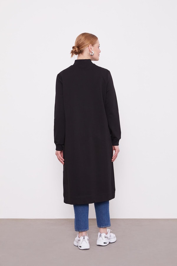 LevidorSiyah Dik Yaka Fermuar Kapamalı Penye Tunik