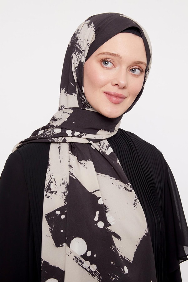 LevidorSiyah Fırça İzi Desenli Elegance Şal