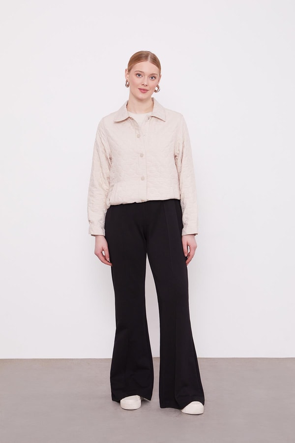 LevidorSiyah Geniş Paça Beli Lastikli Spor Pantolon