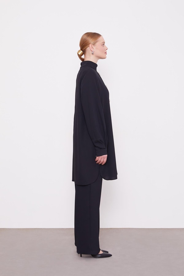 LevidorSiyah İnci İşlemeli Tunik Takım