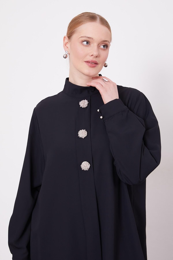 LevidorSiyah İnci İşlemeli Tunik Takım