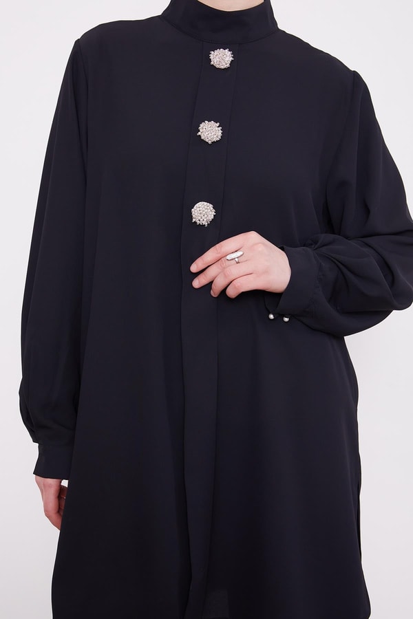 LevidorSiyah İnci İşlemeli Tunik Takım