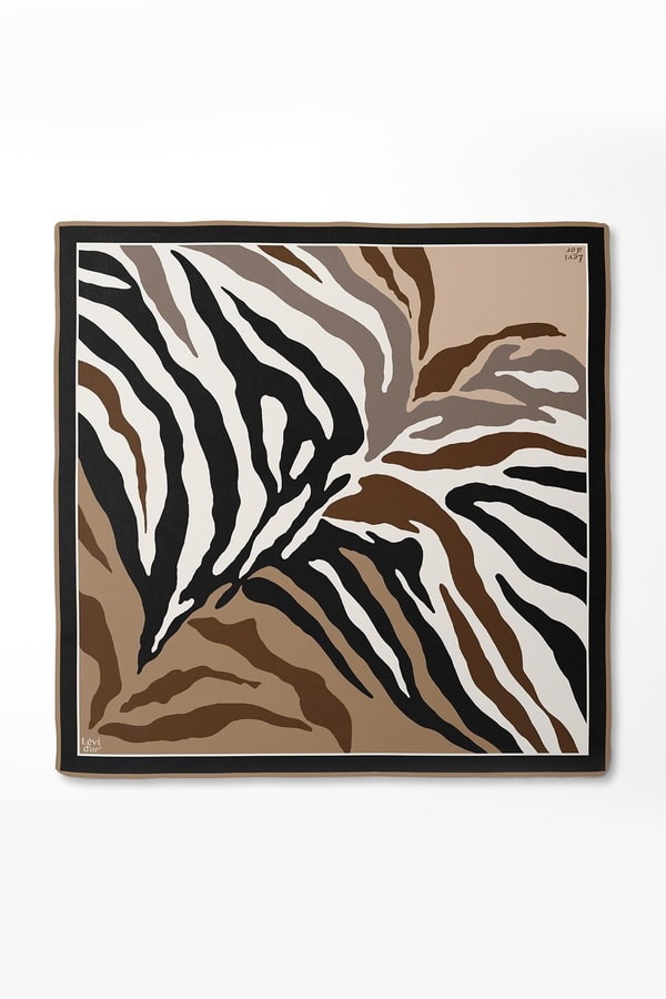 LevidorSiyah-Kahve Zebra Desen Twill İpek Eşarp