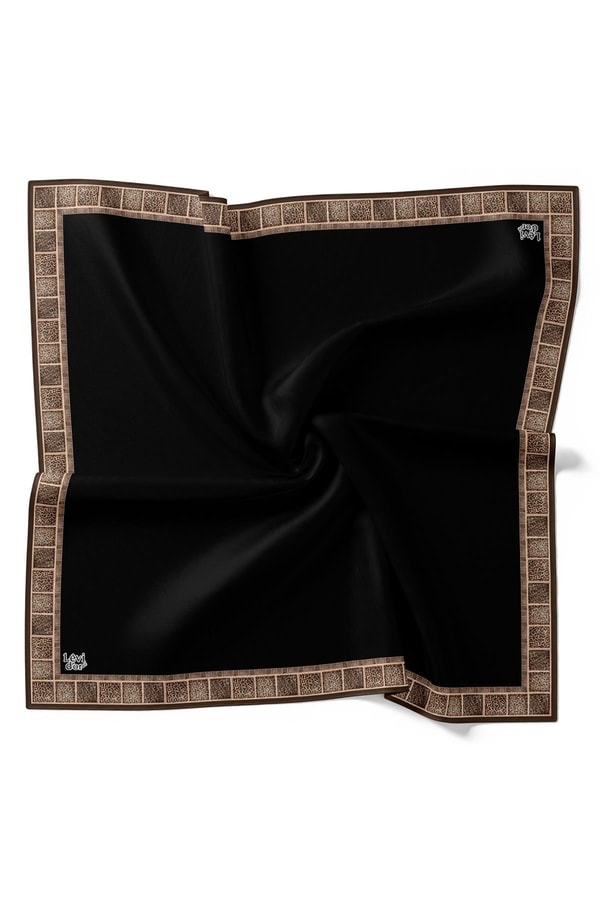 LevidorSiyah Kenar Leopar Twill İpek Eşarp