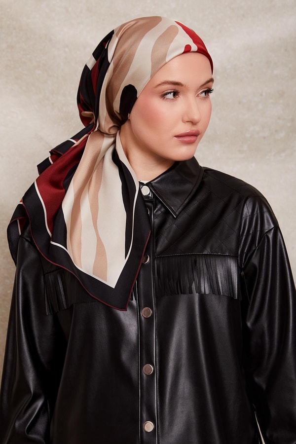 LevidorSiyah-Kırmızı Zebra Desen Twill İpek Eşarp