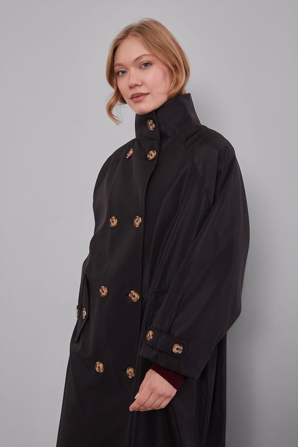 LevidorSiyah Oversize Trençkot