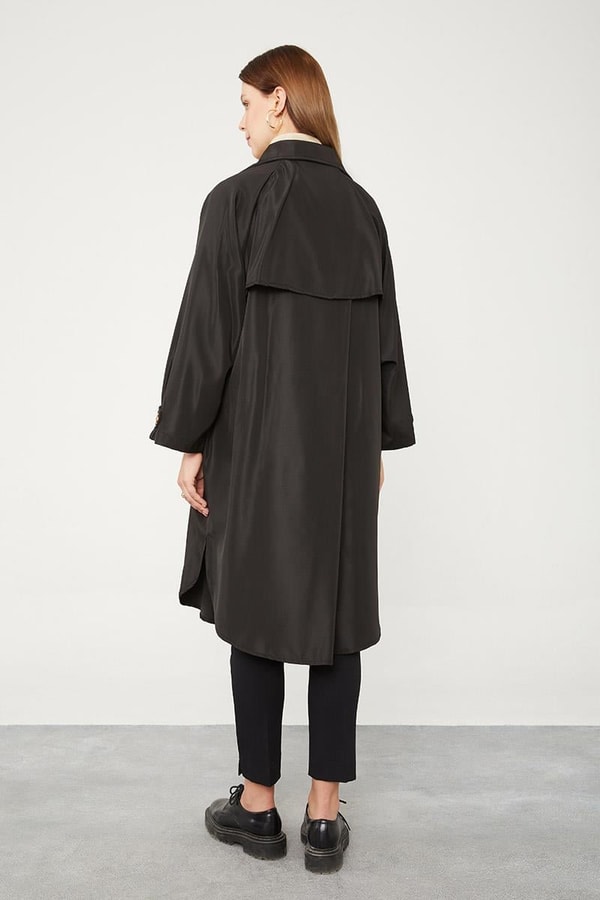 LevidorSiyah Oversize Trençkot