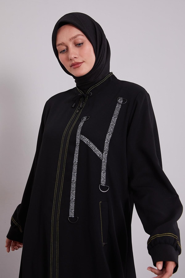 LevidorSiyah Şerit Detaylı Ferace