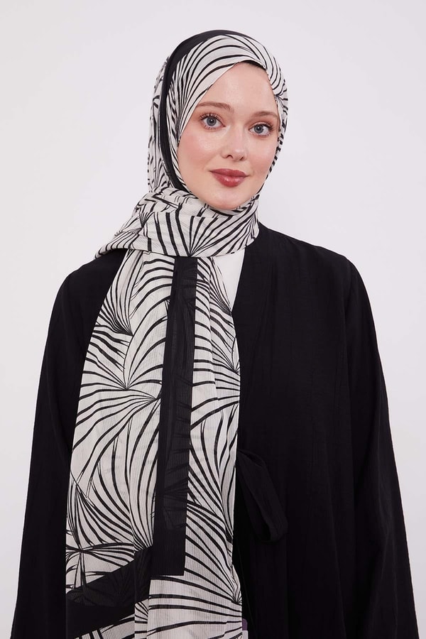 LevidorSiyah Tropikal Pamuklu Şal