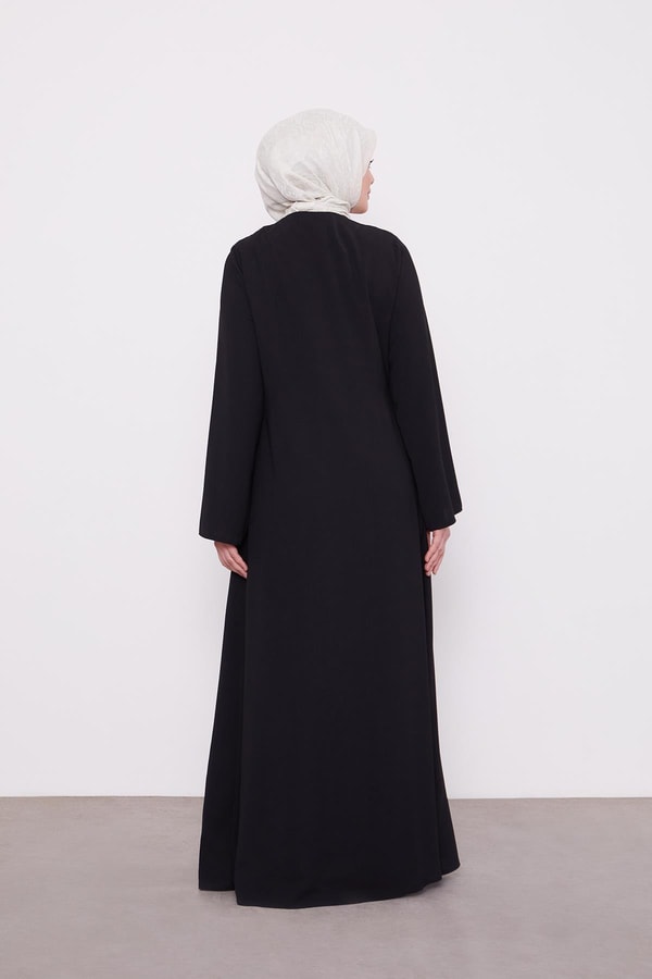 LevidorSiyah Yanları İp Bağlamalı Taş İşlemeli Ferace