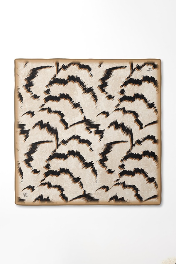 LevidorSütlü Kahve Zigzag Spor Desen Twill İpek Eşarp