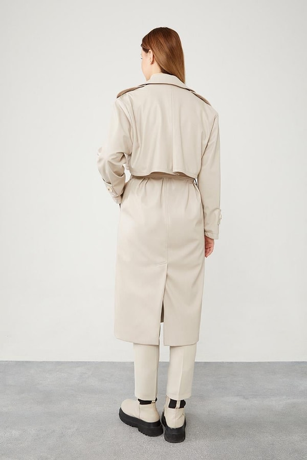 LevidorTaş Midi Boy Kuşaklı Deri Trençkot