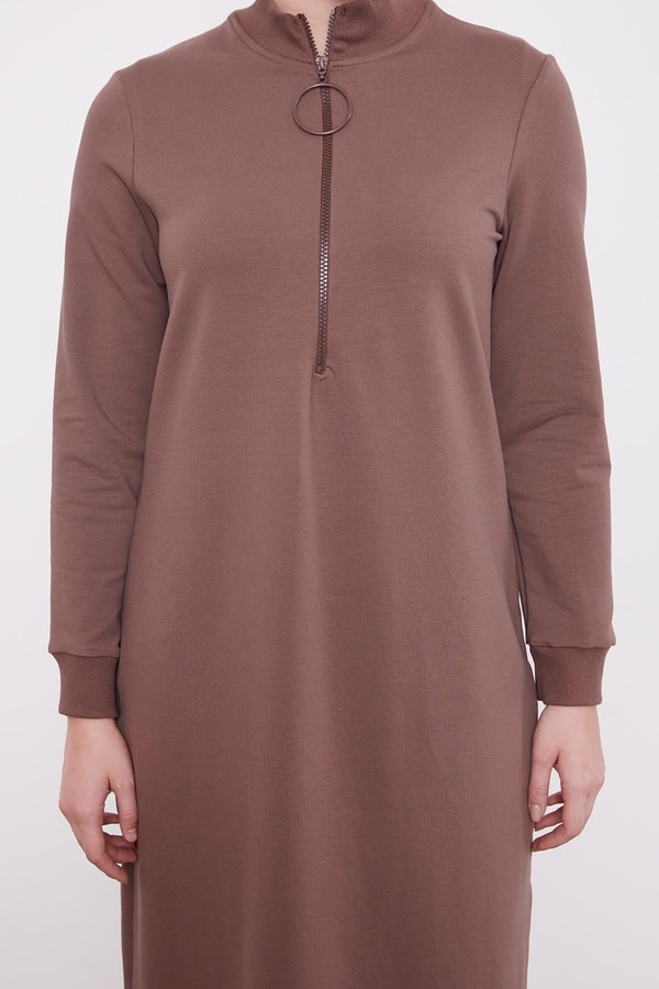 LevidorToprak Kolları Ribanalı Fermuar Kapama Elbise