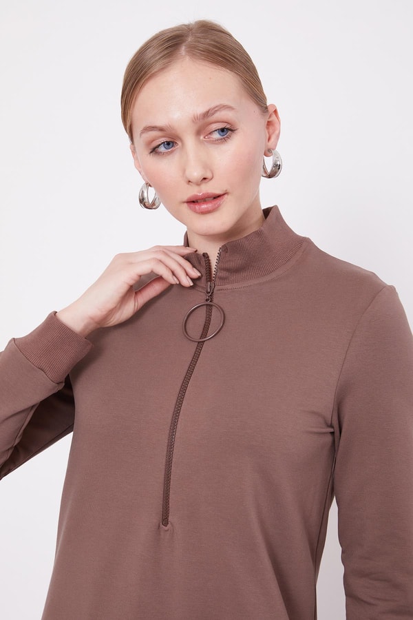 LevidorToprak Kolları Ribanalı Fermuar Kapama Elbise