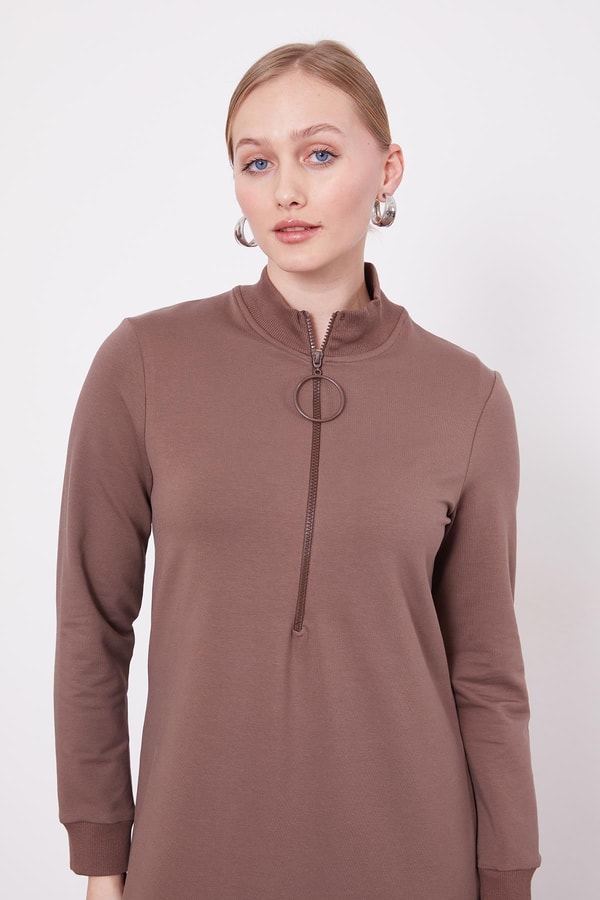 LevidorToprak Kolları Ribanalı Fermuar Kapama Elbise