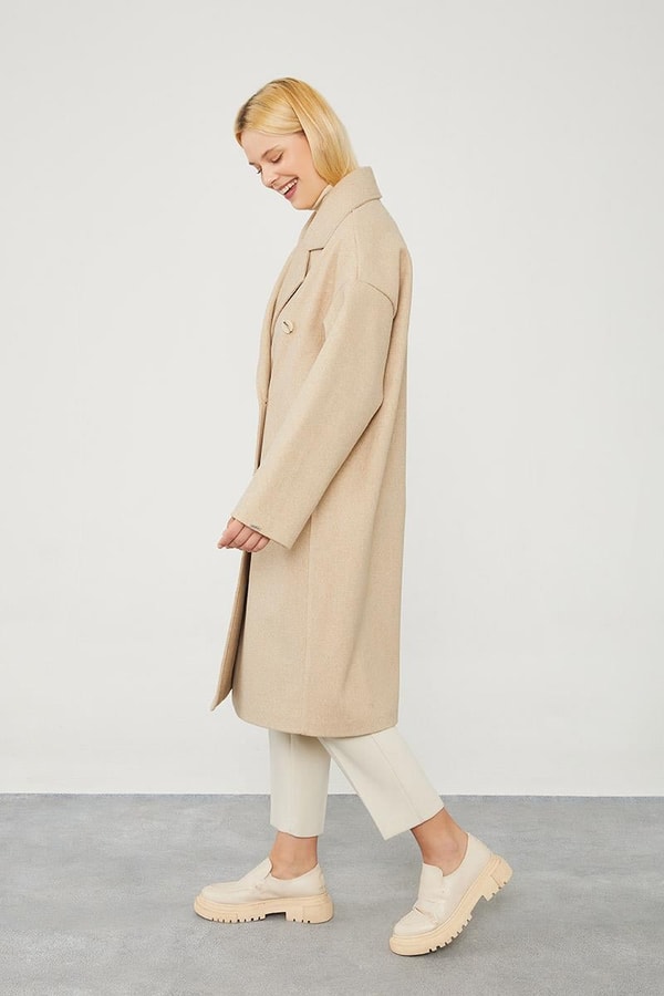 LevidorToprak Oversize Astarsız Kaşe Kaban