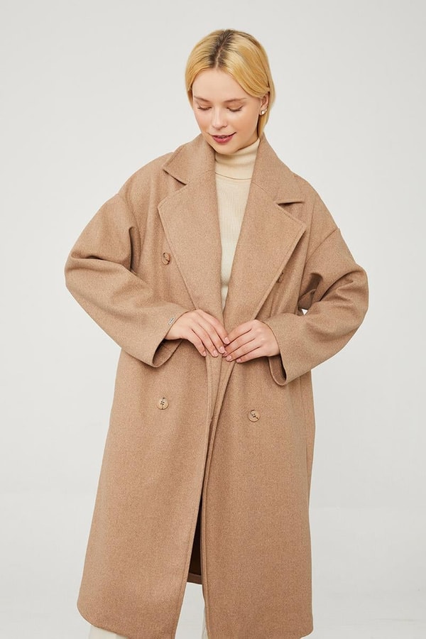 LevidorToprak Oversize Astarsız Kaşe Kaban