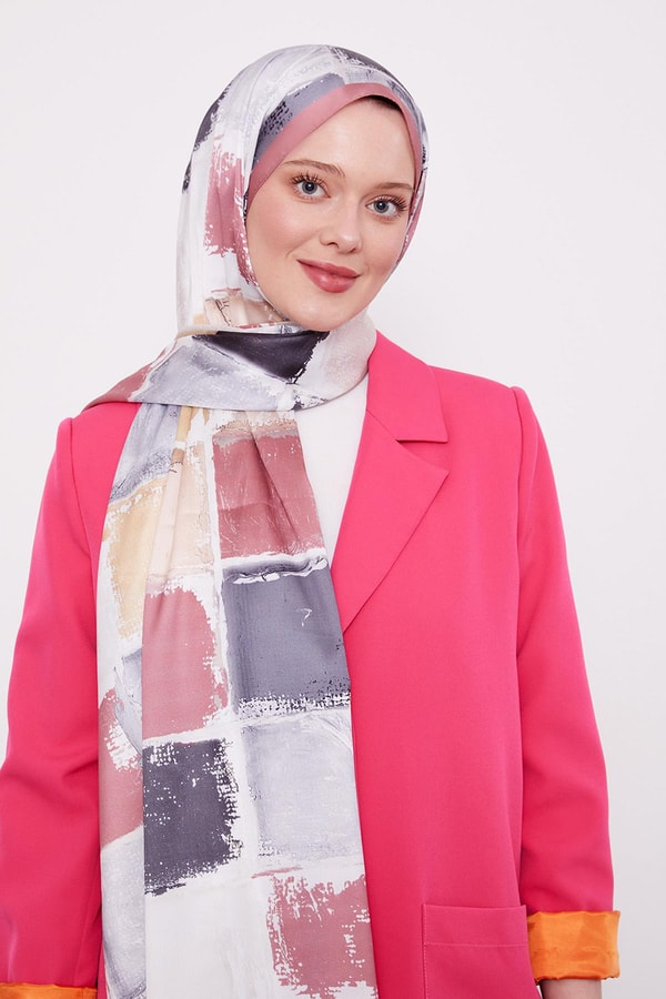 LevidorToz Pembe Kare Desen Twill Şal