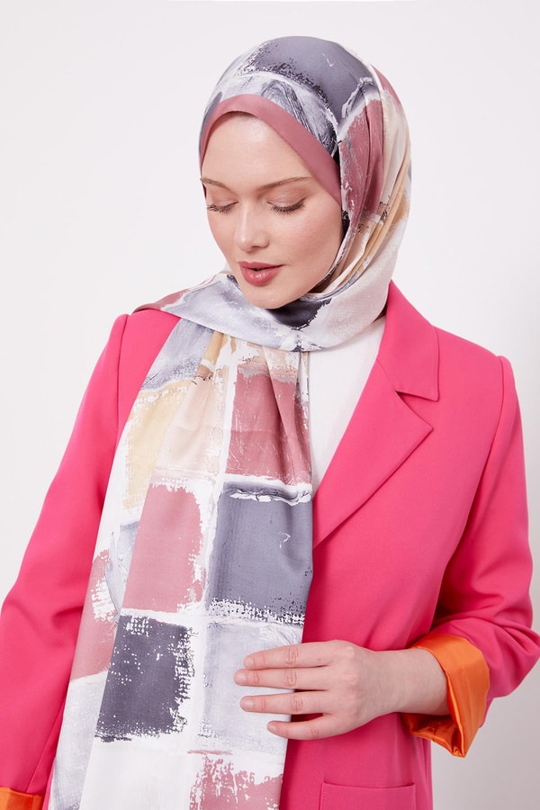 LevidorToz Pembe Kare Desen Twill Şal