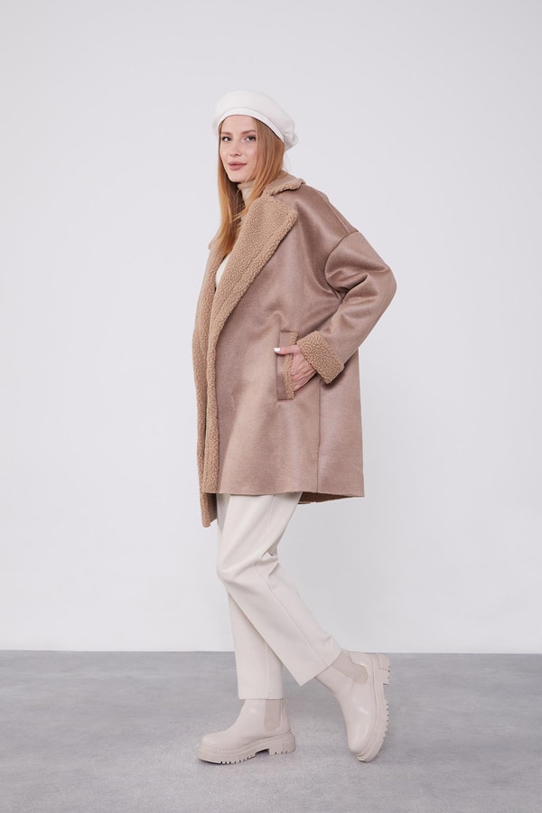 LevidorVizon Yün Detaylı Suni Deri Kısa Kaban