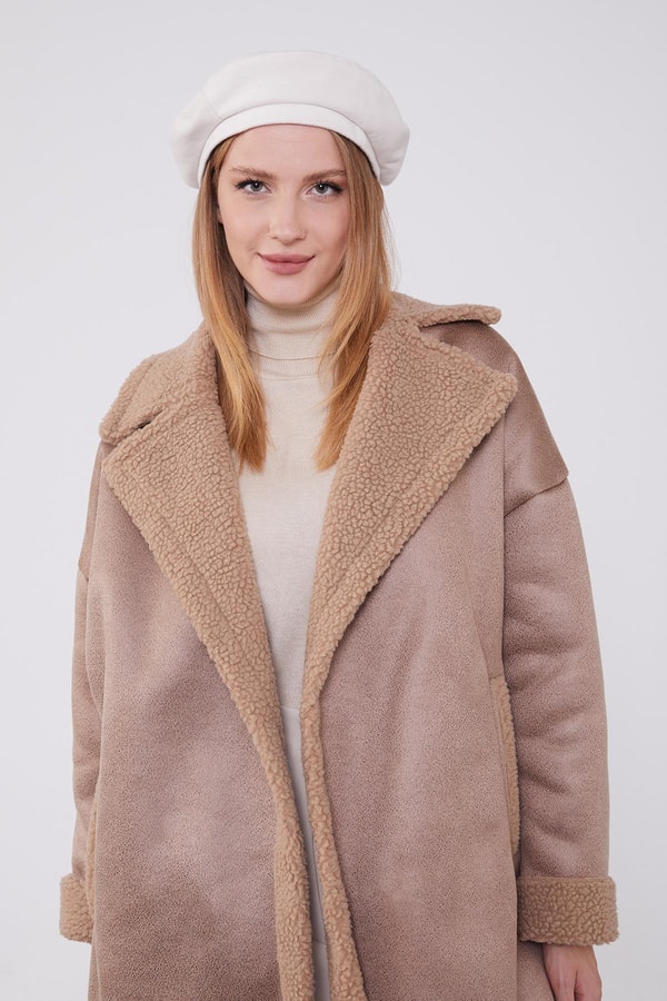 LevidorVizon Yün Detaylı Suni Deri Kısa Kaban