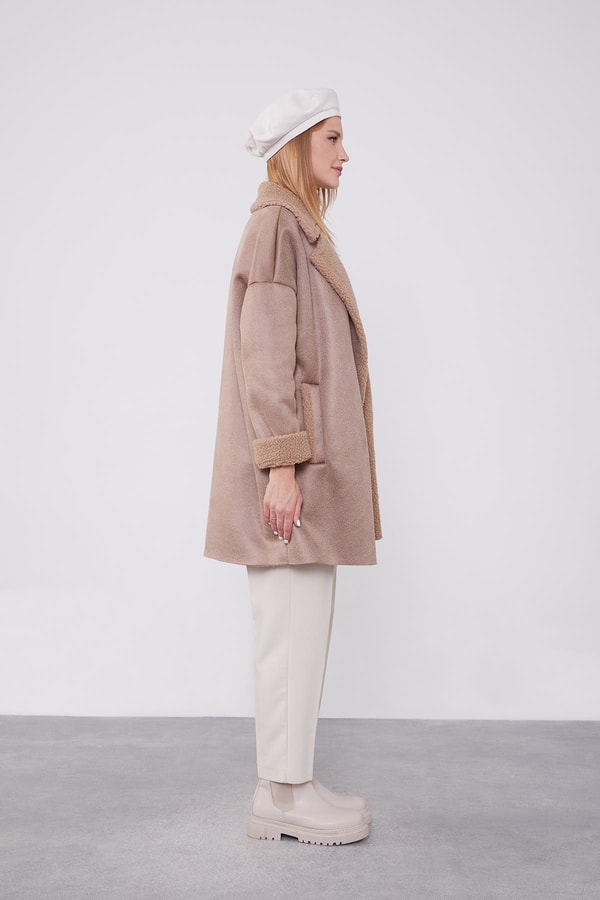 LevidorVizon Yün Detaylı Suni Deri Kısa Kaban