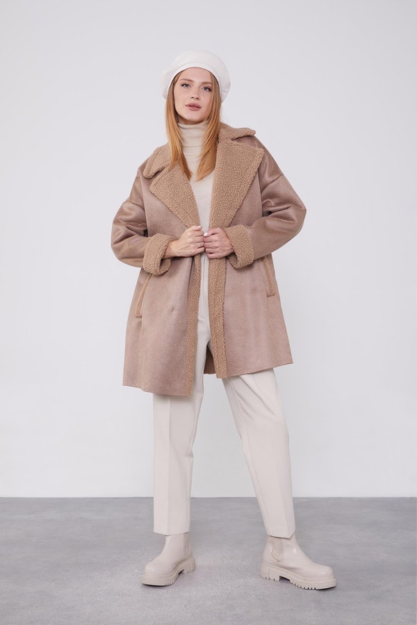 LevidorVizon Yün Detaylı Suni Deri Kısa Kaban