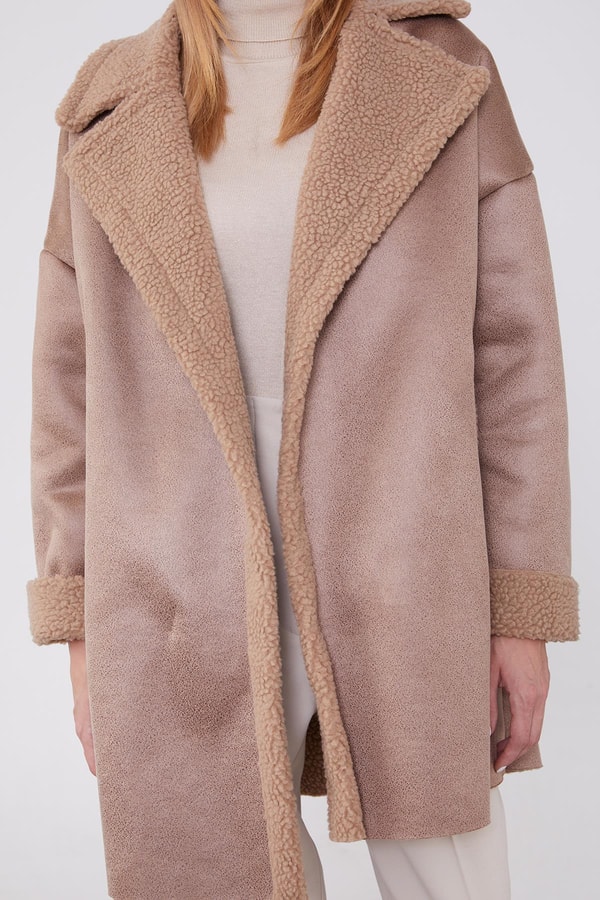 LevidorVizon Yün Detaylı Suni Deri Kısa Kaban