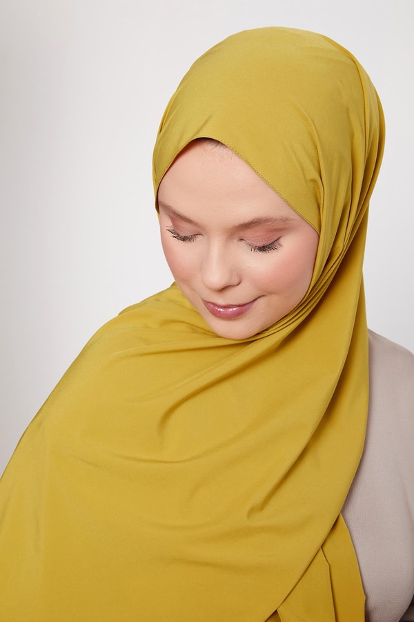 LevidorYağ Yeşili Düz Desen Elegance Şal