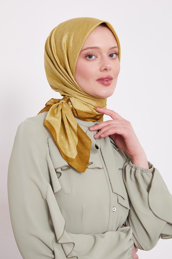 LevidorYağ Yeşili Halka Desen Monogram Eşarp