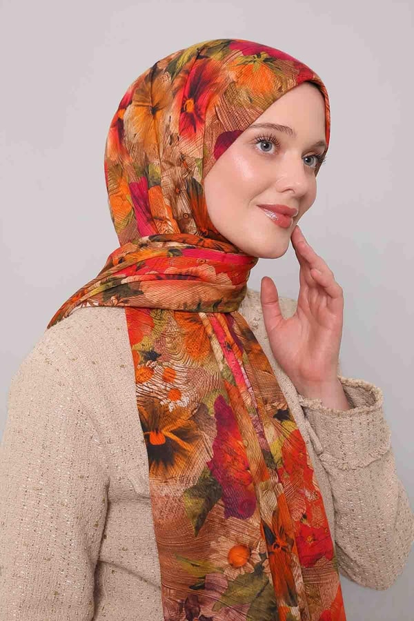 LevidorYağ Yeşili Varak Desen Pamuk Şal