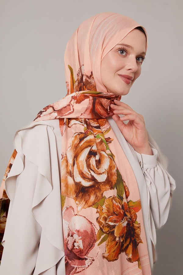 LevidorYavruağzı Gül Desen Pamuk Şal