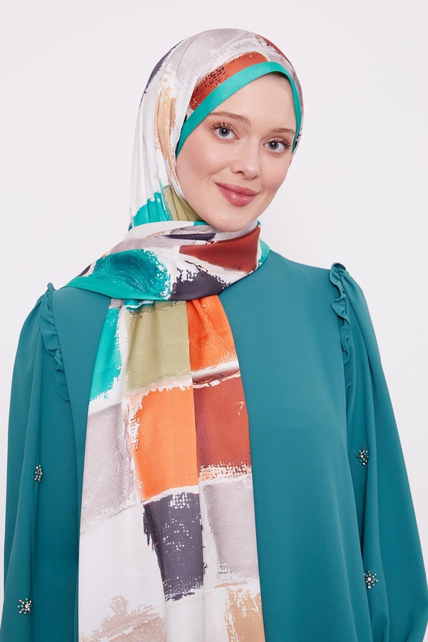 LevidorYeşil Kare Desen Twill Şal