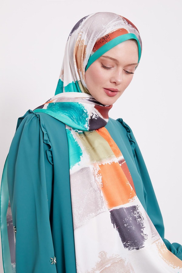 LevidorYeşil Kare Desen Twill Şal