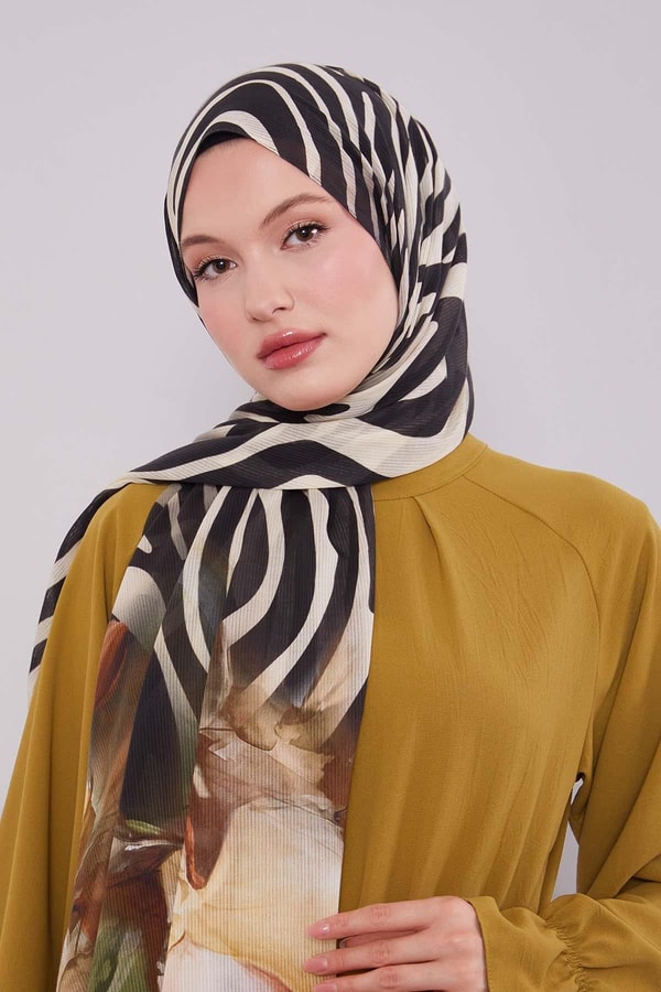 LevidorYeşil Pastel Çiçek Desen Pamuk Şal