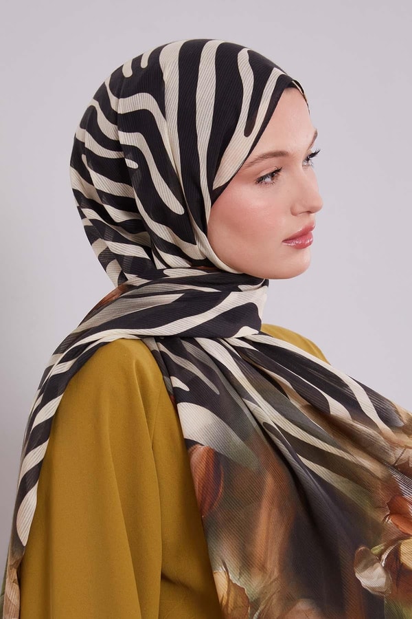 LevidorYeşil Pastel Çiçek Desen Pamuk Şal