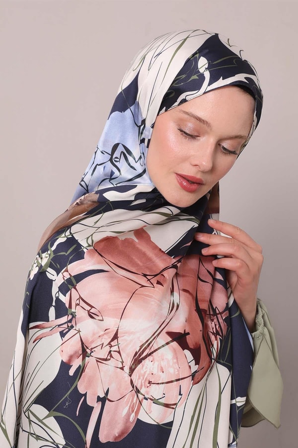 LevidorYeşil Soyut Çiçek Desen Twill Şal