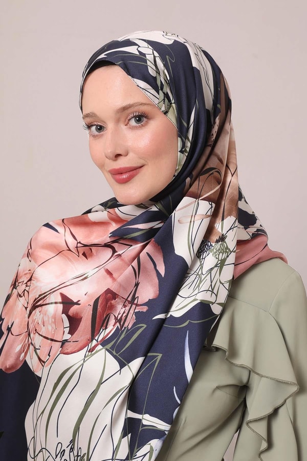 LevidorYeşil Soyut Çiçek Desen Twill Şal