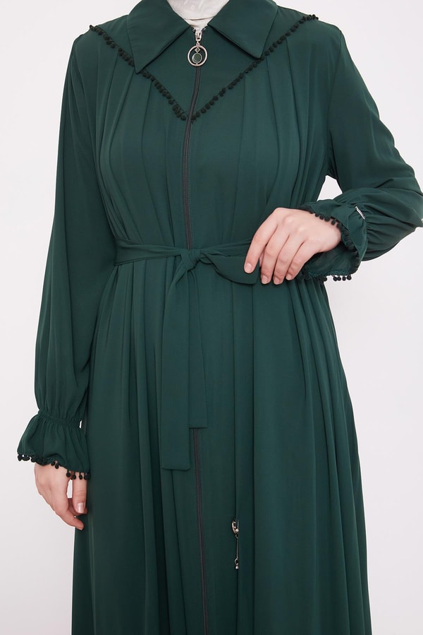 LevidorZümrüt Gömlek Yaka Ponponlu Ferace