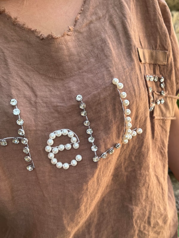 %100 Keten Hello İthal Bluz Taba