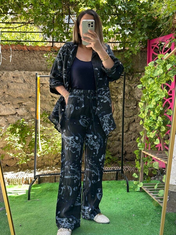 %100 Keten İthal Takım Siyah