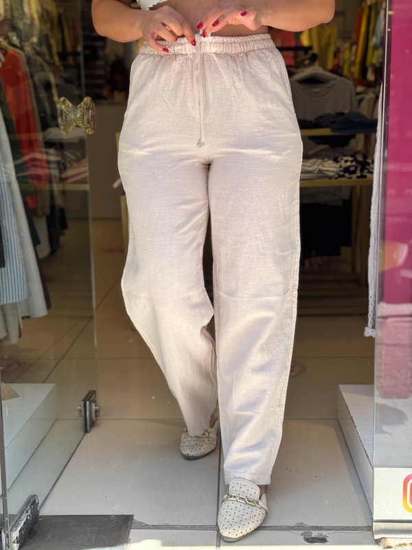 %100 Keten Pantolon