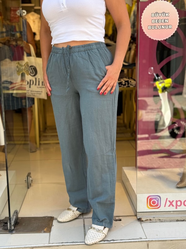 %100 Keten Pantolon