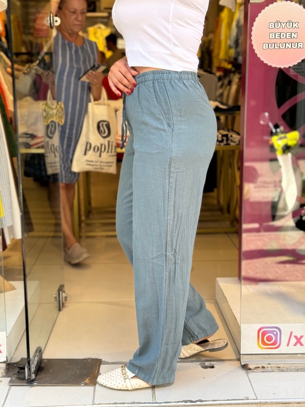 %100 Keten Pantolon