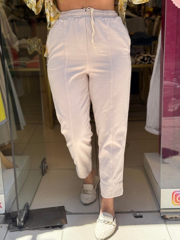 %100 Pamuk İnce Gabardin Pantolon Krem