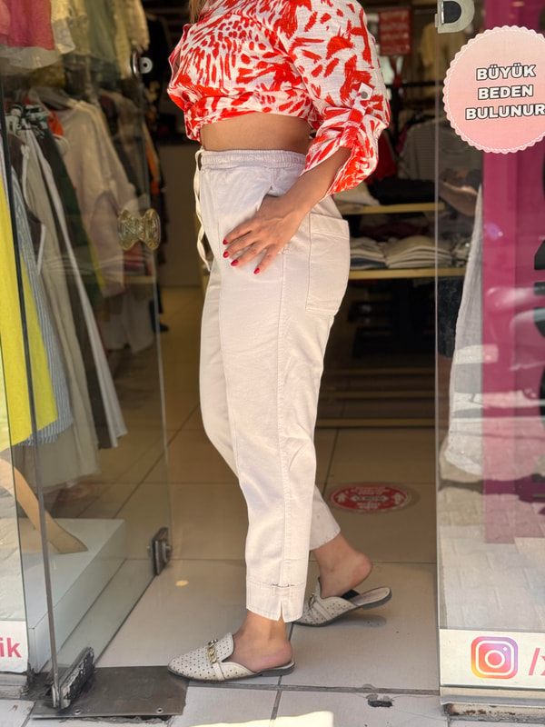 %100 Pamuk İnce Gabardin Pantolon Krem