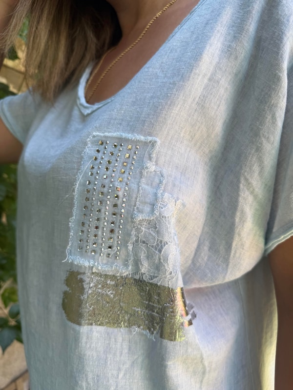 %100 Pamuk Keten İthal Bluz Bebe Mavisi